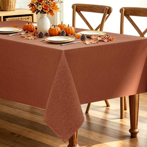 Fall Linen Textured Rectangular Tablecloth - Burnt Orange 52x70 Inches - Waterproof & Stain-Resistant - Decorelia Variation of THIS listing