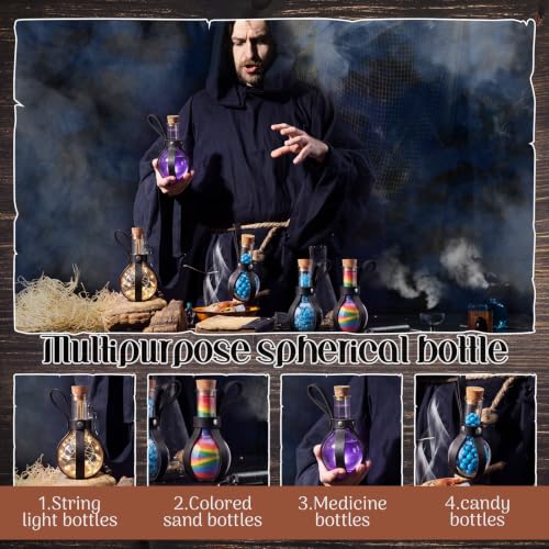 Plastic Potion Bottle with Cork and Belt - Halloween Decor, 3 oz, Black