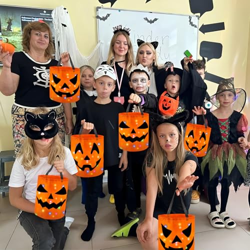 6 Pack LED Light Up Halloween Candy Buckets with Pumpkin Design