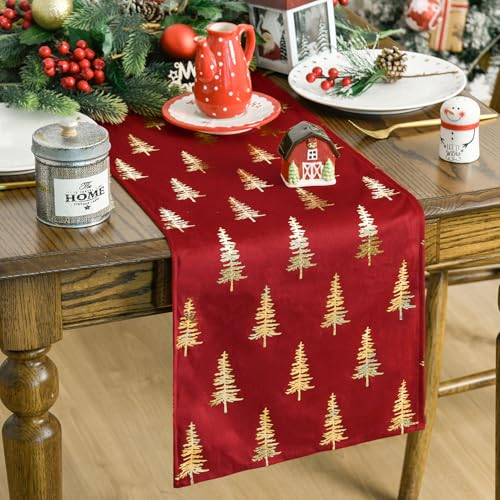 Red Dutch Fleece Table Runner 13x90 Inch Glitter Metallic Holiday Kitchen Decor