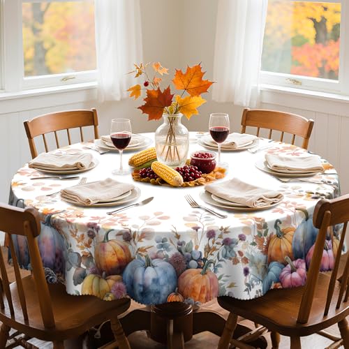 Blue Pumpkin Halloween Round Tablecloth 70 Inch Fall Decor