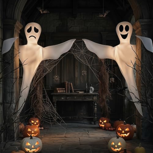 Outdoor Flying Ghost Decorations Set - 53 Inch Bendable White Ghost for Yard, Tree Wrap Halloween Decor - 2PCS