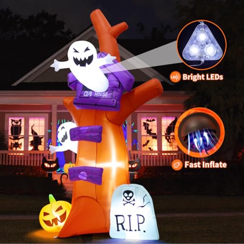 9 FT Halloween Inflatable Tree with Pumpkins, Ghosts, Tombstone & LED Lights Outdoor Decor