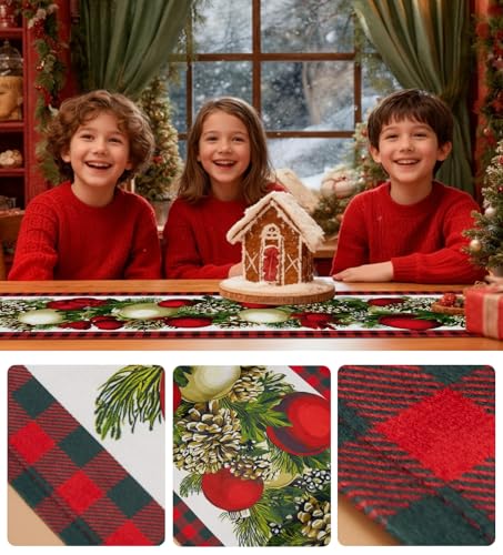 Christmas Table Runner Red Green Buffalo Plaid 13x72 Inches - Festive Holiday Decor