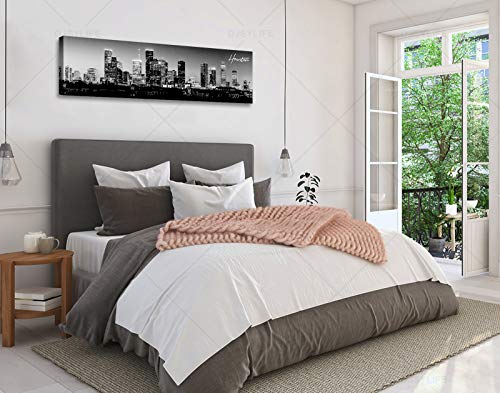 Black & White Houston Skyline Canvas Wall Art 13.8 x 47.3 Inches - Houston2 Variation
