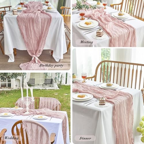 Dusty Pink Cheesecloth Table Runner 10FT for Wedding & Party Decor - Pack of 6