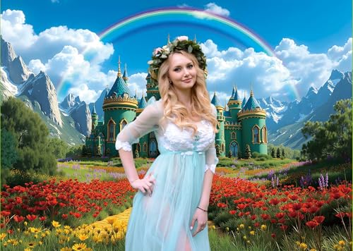 CINRAY 8x6FT Rainbow Floral Castle Backdrop for Baby Shower & Party Decorations