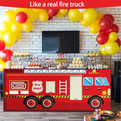 Red Fire Truck Birthday Party Tablecloth - 72x30 Inches for Kids & Firefighter Themes