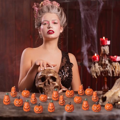 20 Pcs Halloween Miniature Pumpkin Figurines - Fake Decorative Mini Pumpkins