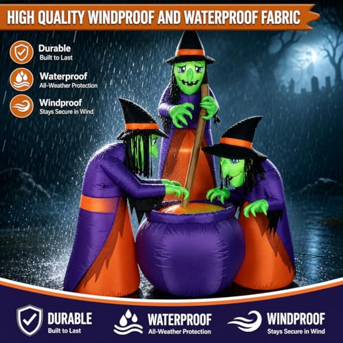 6 FT Halloween Inflatable with LED Lights, Witches & Cauldron Yard Decor