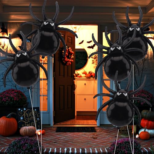 Large 33-Inch Halloween Spider Foil Balloons - 6 Pack Spooky Party Decor