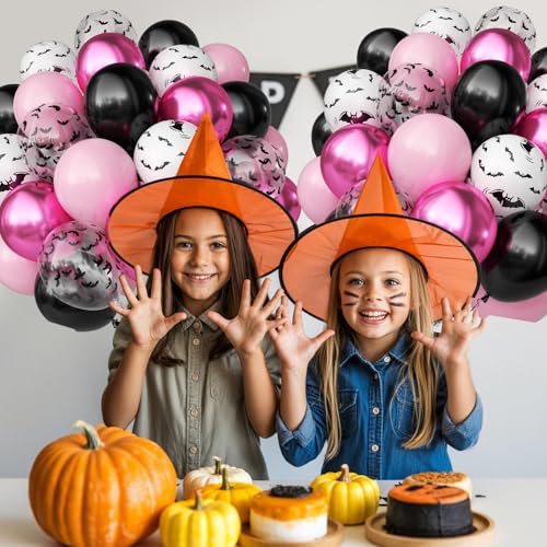 Halloween Balloons Set - Pink Black Bat Variation, 50 Pcs Spooky Party Decorations