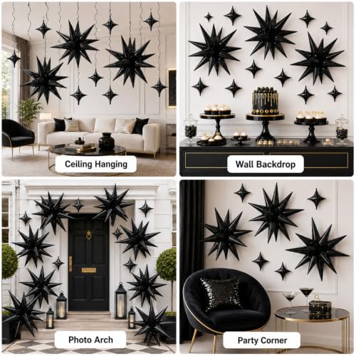 Black Star Balloons Set - 18 Pcs Foil Star Decorations for Birthday Graduation