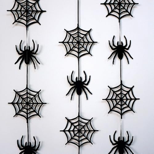 Halloween Felt Spider Web Garland Set - 7 Pack Hanging Spider Decorations