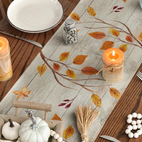 Polyester Fall Table Runner 13x72 Inches for Home Party & Holiday Decor - Wood Variation