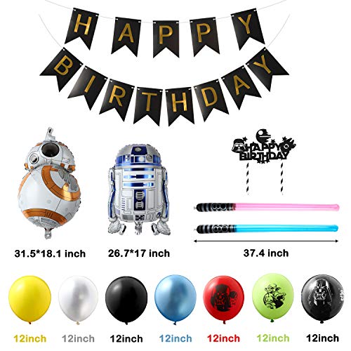 Galaxy Wars Party Favor Set with Balloons, Banners, Cake Topper & Light Sabers
