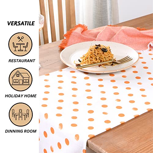Polka Orange Fall Table Runner 14x72 Inches - Cotton Boho Decor
