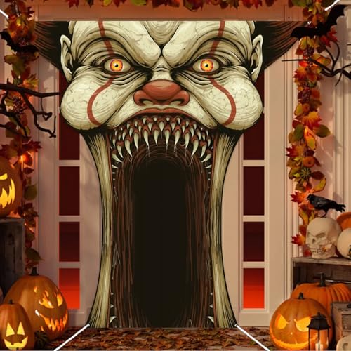 Scary Clown Vampire Banner Backdrop Halloween Party Decorations - Large 70x70 Inches
