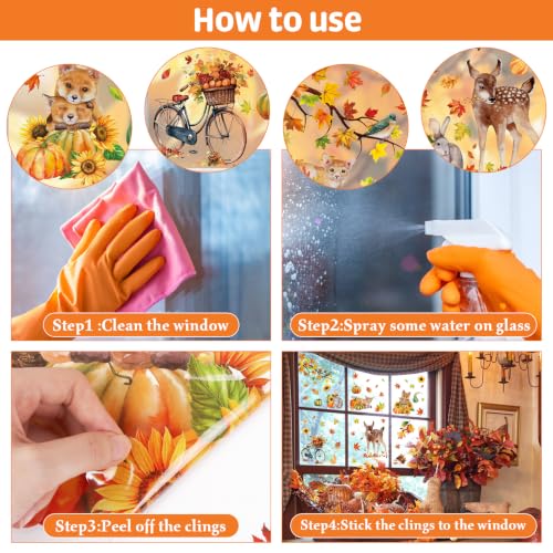 Thanksgiving Window Clings Stickers - Turkey Design, Reusable Holiday Decor