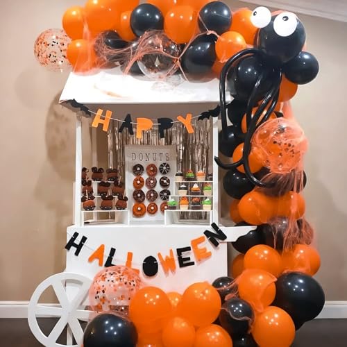 Halloween Black and Orange Balloons Set - 60Pcs Confetti Latex Decorations with Variations