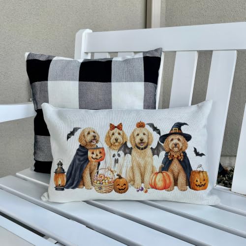 Halloween Pillow Cover 12x20 Ghost Witch Golden Poodle Variation Decorative Throw Pillowcase