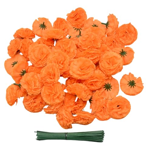 Artificial Marigold Flower Heads with Stems and Floral Wire - 60PCS