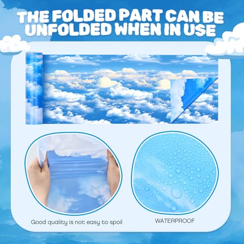Blue Sky White Cloud Party Tablecloth - 1181 x 59 Inch, Cloud Pattern, Waterproof & Cuttable, Children's Birthday & Outdoor Decor - Variation: Clouds / 15.9 x 3.2 Inch