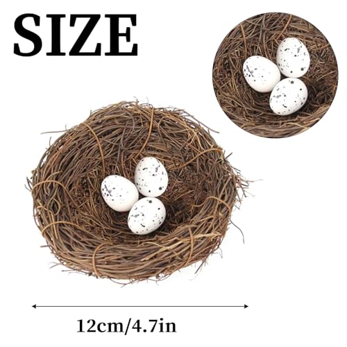 3pcs Faux Rattan Bird Nest Decor with Eggs - 4.7 Inch Spring & Holiday Centerpiece