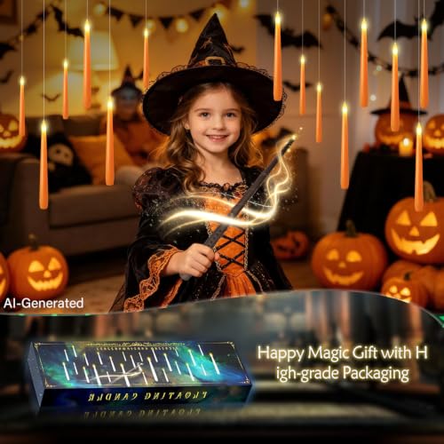 Orange Flameless Floating Candles Set - 20 LED Taper Candles with Wand Remote for Halloween Decor