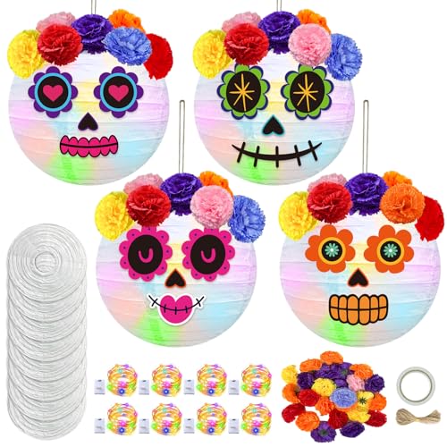 Traditional Day of the Dead Sugar Skull Paper Lantern Craft Kit - 8 Set