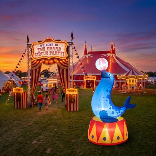 Inflatable Circus Seal with LED Lights - 5.3 ft Outdoor Carnival Party Decor - Realistic Seal Design