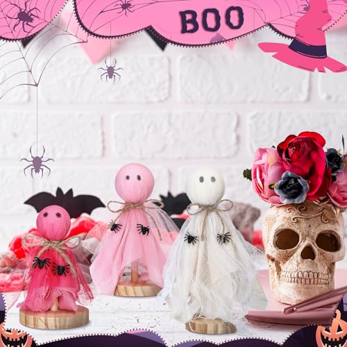 Pink Ghost Primitive Halloween Decorations Set of 3 - Creepy Variant