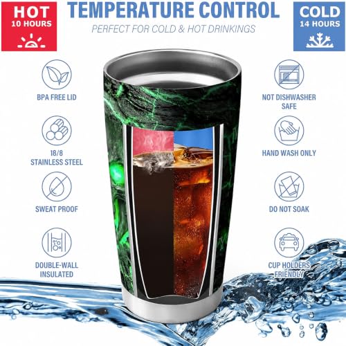 20oz Green Fire Skull Lava Tumbler with Insulation for Hot Cold Drinks - Halloween Gift