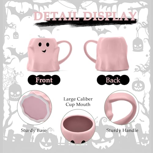 Pink 14 oz Halloween Ghost Coffee Mug - Ceramic Ghost Pattern, Cute Spooky Cup