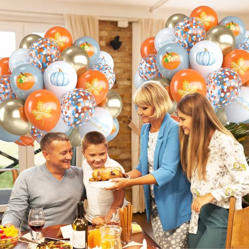 Fall Blue Pastel Orange Dusty Blue White Balloons Set - 12 Inch Party Decor