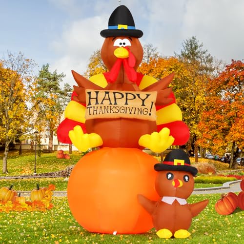 6 Ft Thanksgiving Inflatable Turkey Yard Decor with LED Lights for Outdoor Garden & Lawn