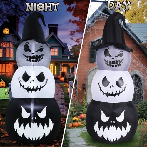 Halloween Inflatable Pumpkin Ghost Tower - 7.6ft Outdoor Yard Decoration, Stacked Pumpkins Variant