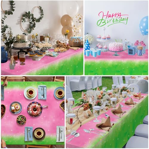 3pcs Witch Party Tablecloths - Pink and Green Disposable Rectangle Plastic Cover for Kids Baby Shower Birthday