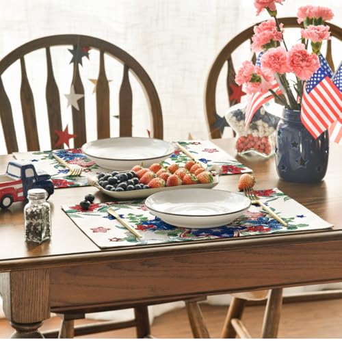 Patriotic American Flag 4th of July Placemat Set - 12x18 Inch Rectangular, Pack of 4, Memorial Day Table Decor
