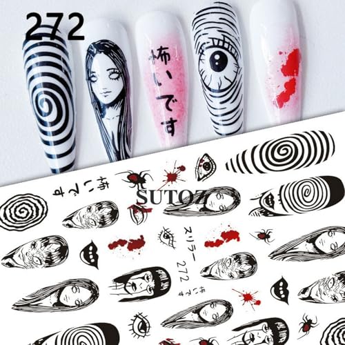 Halloween Nail Art Stickers Set - Ghost Pumpkin Spider Web Flowers - Style 7