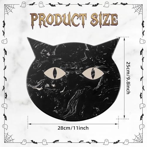 Halloween Cat Marble Cheese Board - Black 11x9.8 Inch Serving Tray with Variation Black/Cat