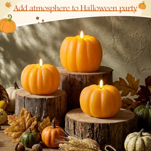 Retisee 3-Piece Fall Flameless Pumpkin Candles with Remote Timer - Yellow