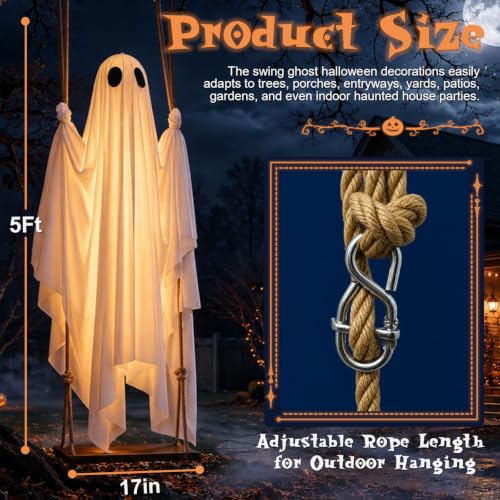 5Ft Outdoor Halloween Ghost Decoration with Remote LED Lights - Spooky Floating Ghost for Yard & Garden