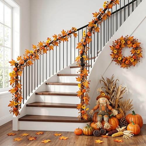 Fall Orange 6ft Fake Maple Leaf Garland for Autumn Thanksgiving Harvest Decor