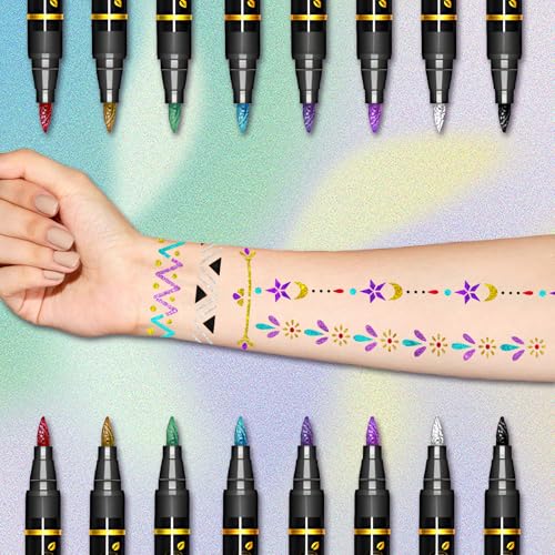 Mandala Arm Marker - Metallic Body Art Tattoos Kit with Reusable Stencils