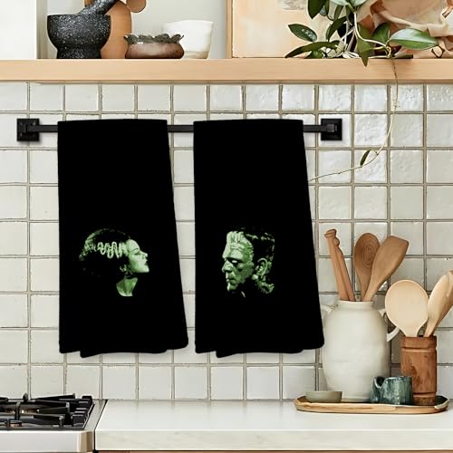 Gothic Couple Kitchen Towels - Frankenstein & Bride Spooky Dish Hand Towels 16x24