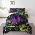 Kids Halloween King Comforter Set Black Purple Spider Web Bedding for Boys Girls - 3Pcs