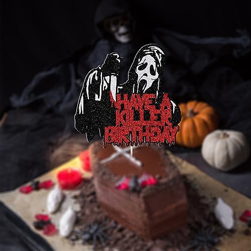 Halloween Bloody Theme Cake Topper - Killer Party Decorations with Glitter - Variation: Death Killer