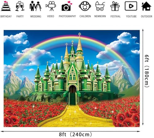 8x6FT Rainbow Castle Backdrop for Photography Princess Birthday Party Decorations