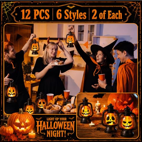 Halloween Mini Pumpkin Lantern Set - 12 Pcs 6 Inch Jack O Lantern Decorations